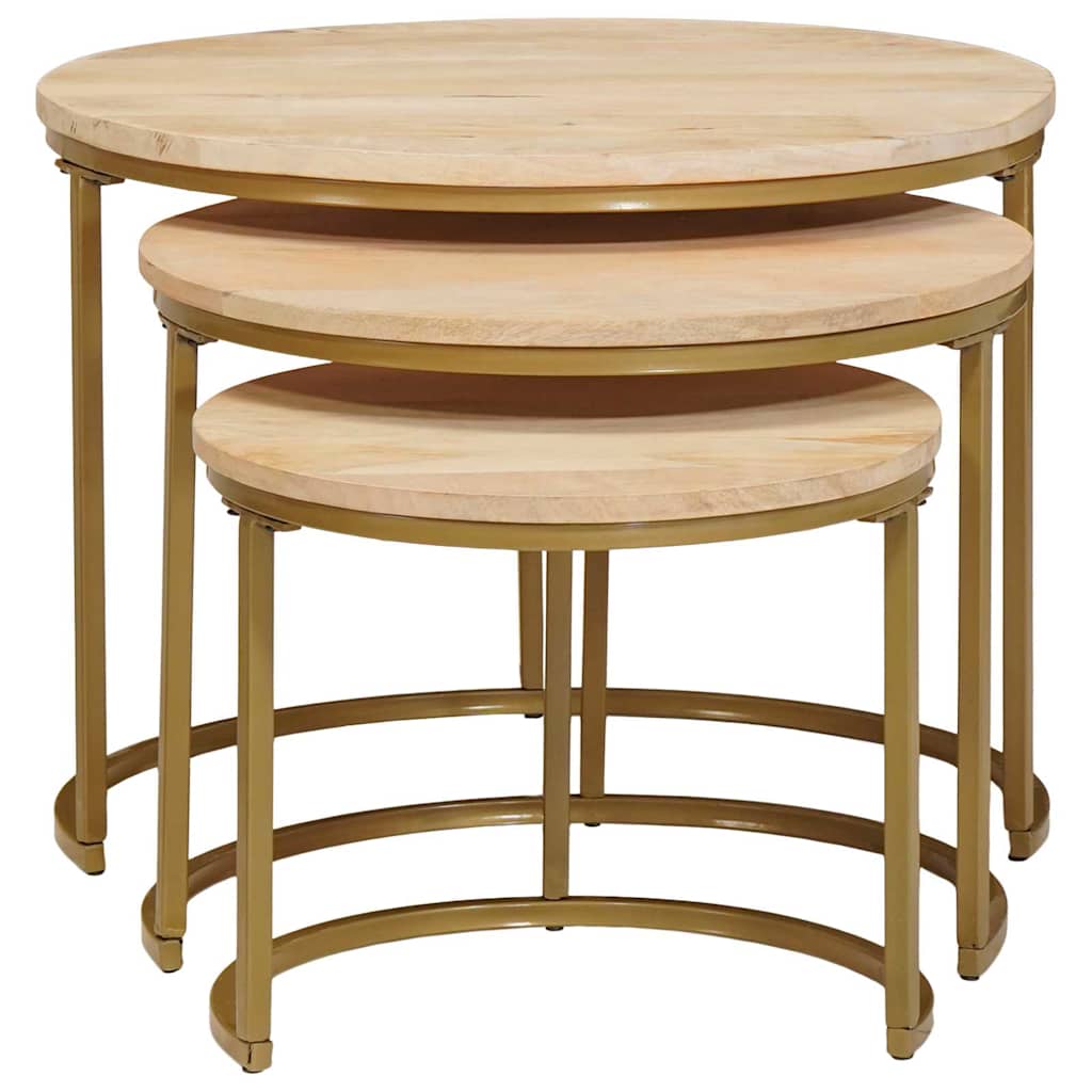 vidaXL Nesting Coffee Tables 3 pcs Brown Solid Mango Wood and Steel