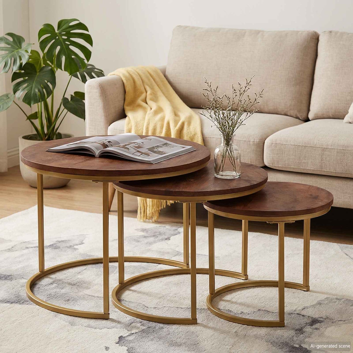 vidaXL Nesting Coffee Tables 3 pcs Solid Mango Wood and Steel