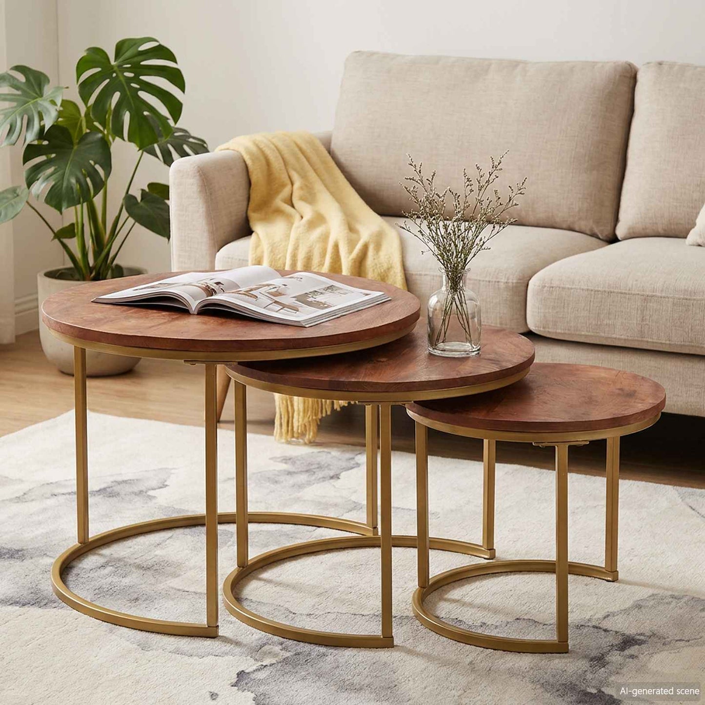 vidaXL Nesting Coffee Tables 3 pcs Solid Mango Wood and Steel