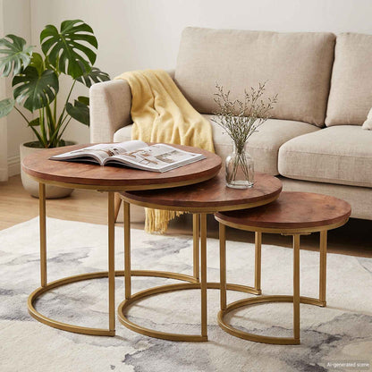 vidaXL Nesting Coffee Tables 3 pcs Solid Mango Wood and Steel