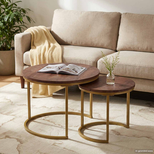 vidaXL Nesting Coffee Tables 2 pcs Solid Mango Wood and Steel