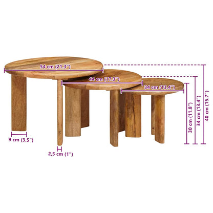 vidaXL Nesting Coffee Tables 3 pcs Brown Solid Mango Wood