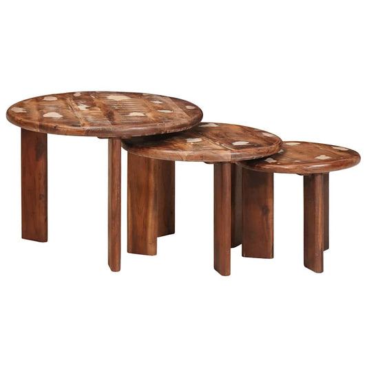 vidaXL Nesting Coffee Tables 3 pcs Multicolour Solid Reclaimed Wood