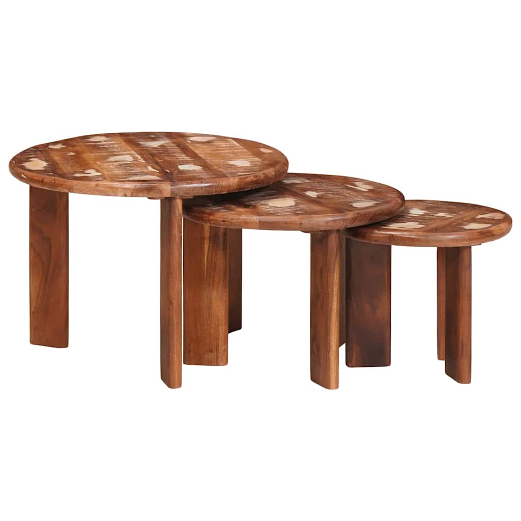 vidaXL Nesting Coffee Tables 3 pcs Multicolour Solid Reclaimed Wood