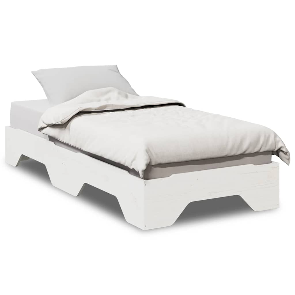vidaXL Bed Frame | White | Solid pine wood, Plywood slats | Single |  Stackable