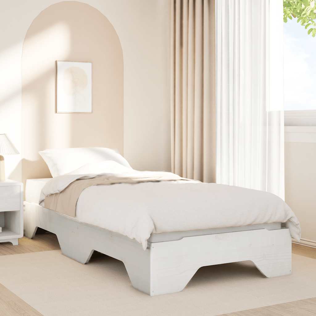 vidaXL Bed Frame | White | Solid pine wood, Plywood slats | Single |  Stackable