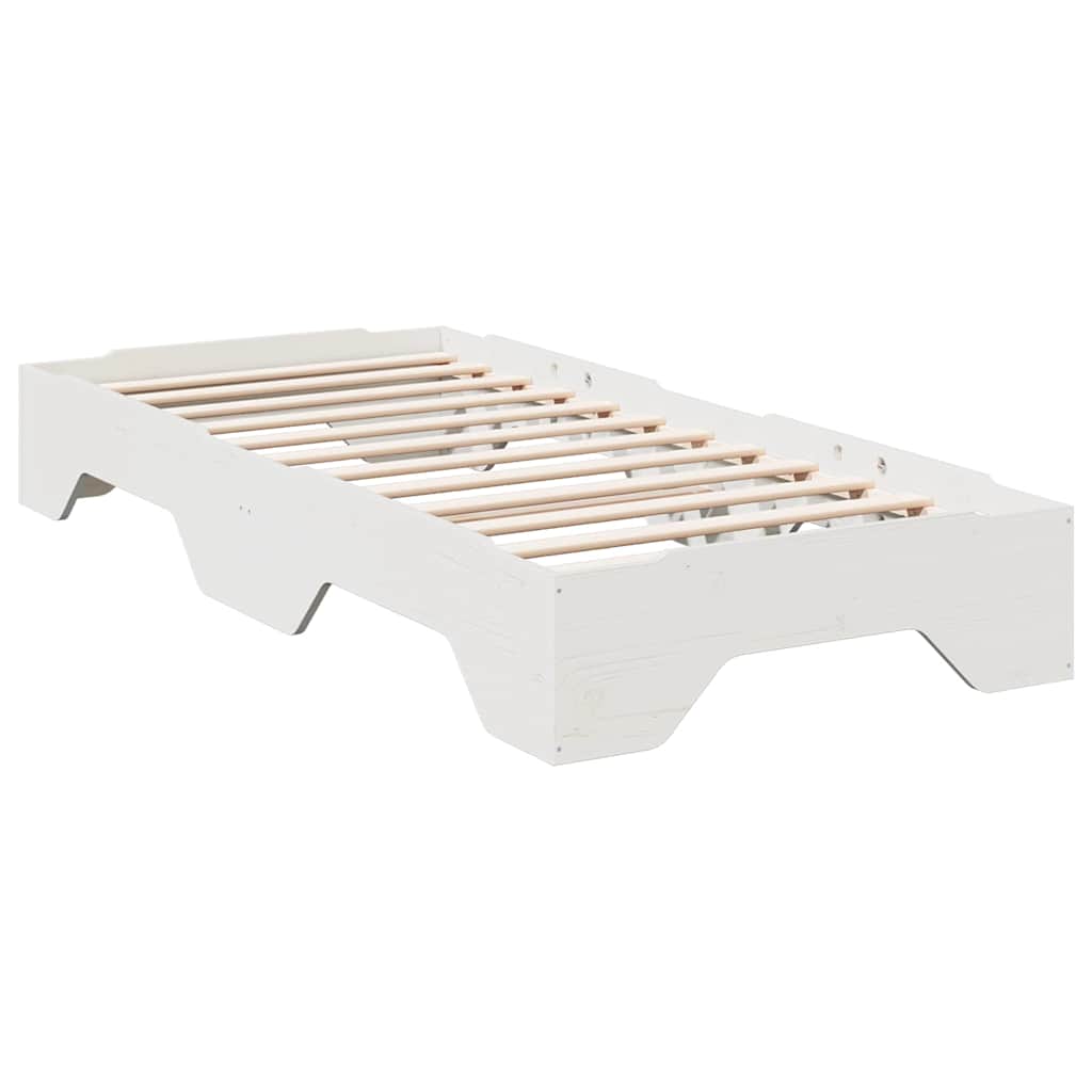 vidaXL Bed Frame | White | Solid pine wood, Plywood slats | Single |  Stackable