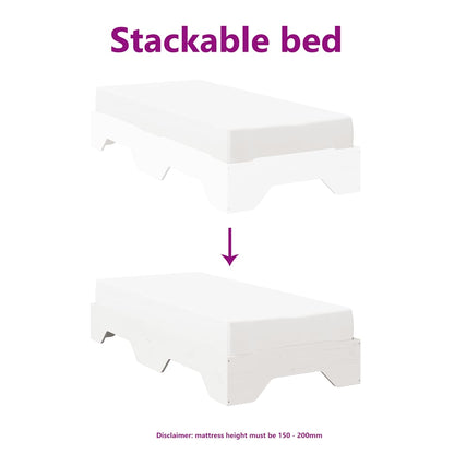 vidaXL Bed Frame No Mattress Stackable White 90x190 cm Single Solid Wood