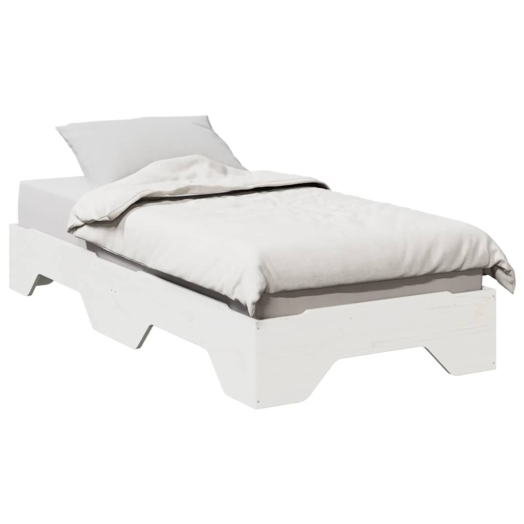 vidaXL Bed Frame | White | Solid pine wood, Plywood slats | Single |  Stackable