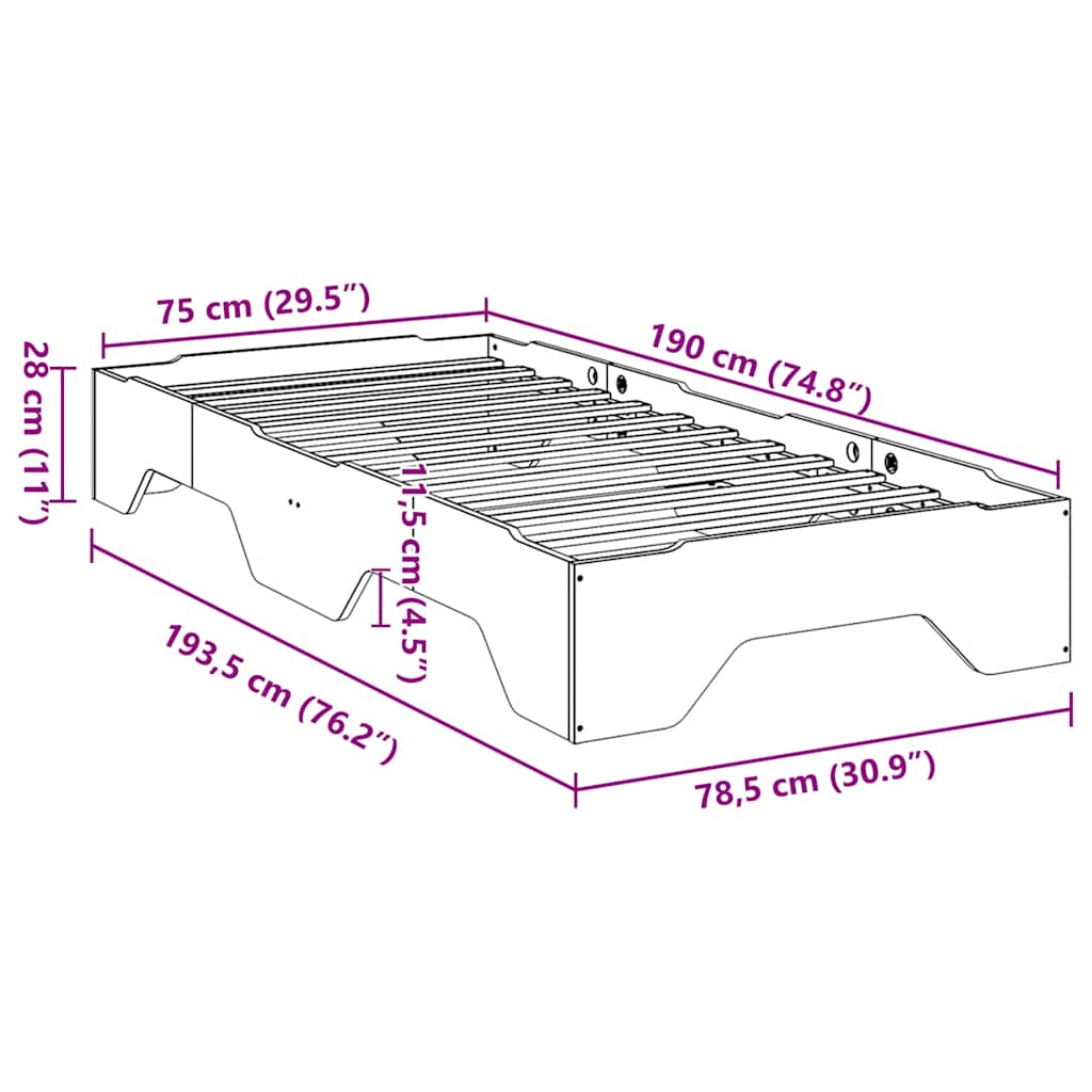 vidaXL Bed Frame No Mattress Stackable White 75x190 cm Small Single Solid Wood