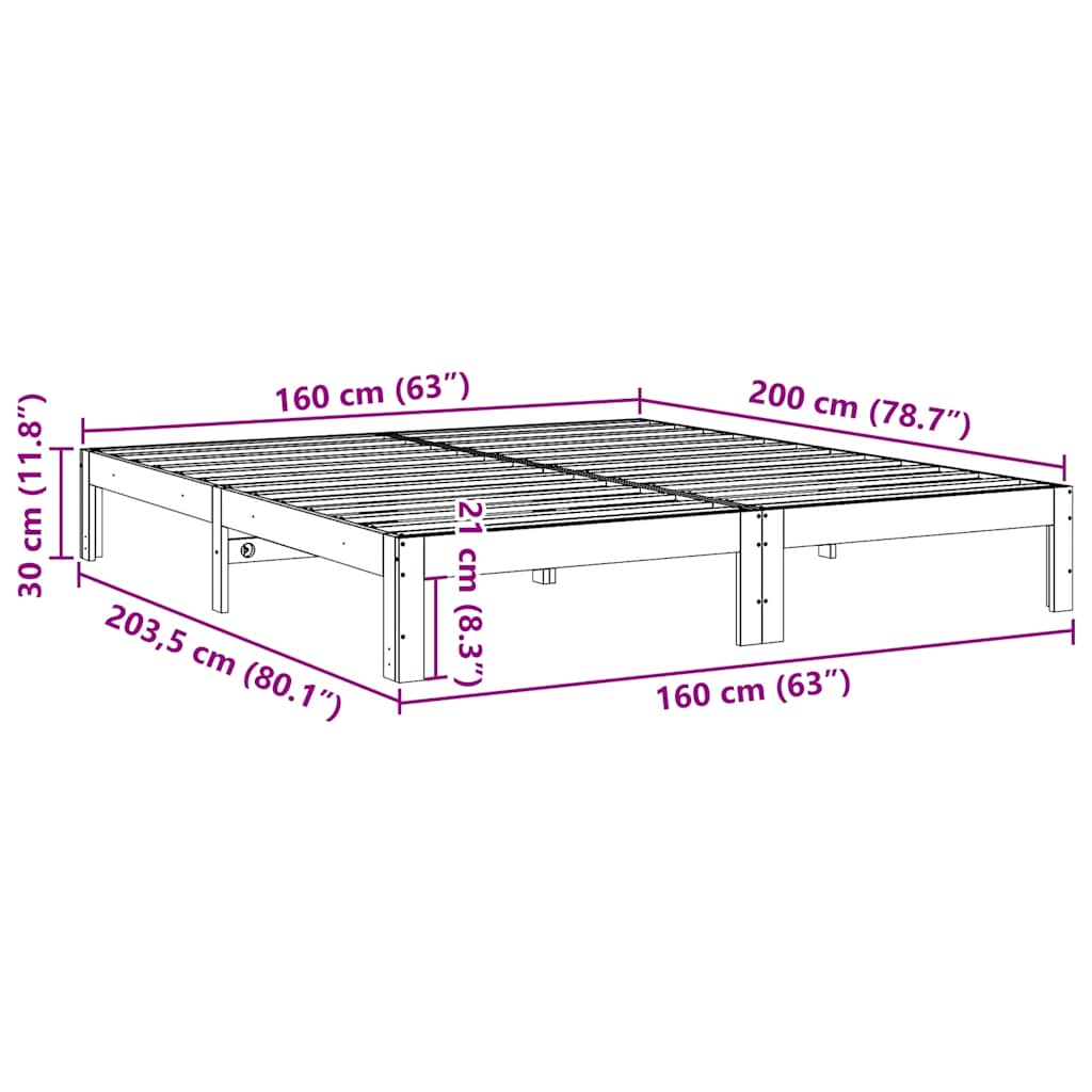 vidaXL Bed Frame without Mattress 160x200 cm Solid Wood Pine