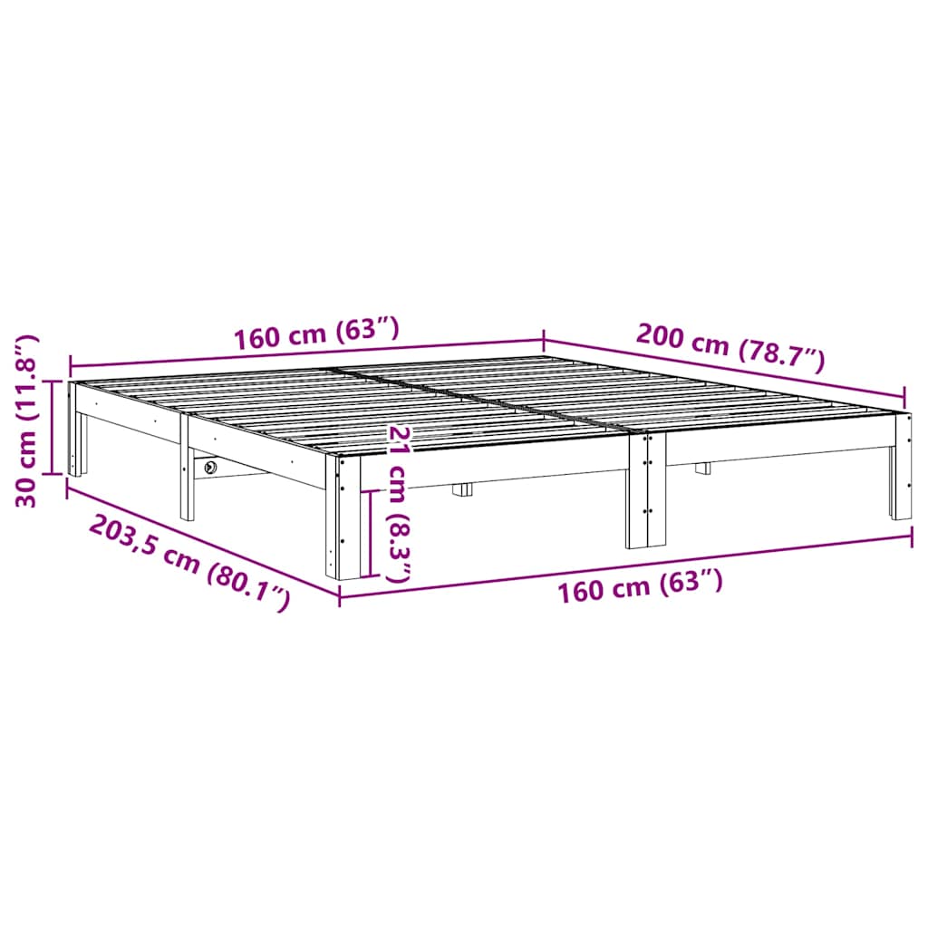 vidaXL Bed Frame without Mattress White 160x200 cm Solid Wood Pine