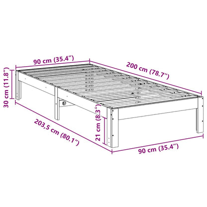 vidaXL Bed Frame without Mattress Wax Brown 90x200 cm Solid Wood Pine
