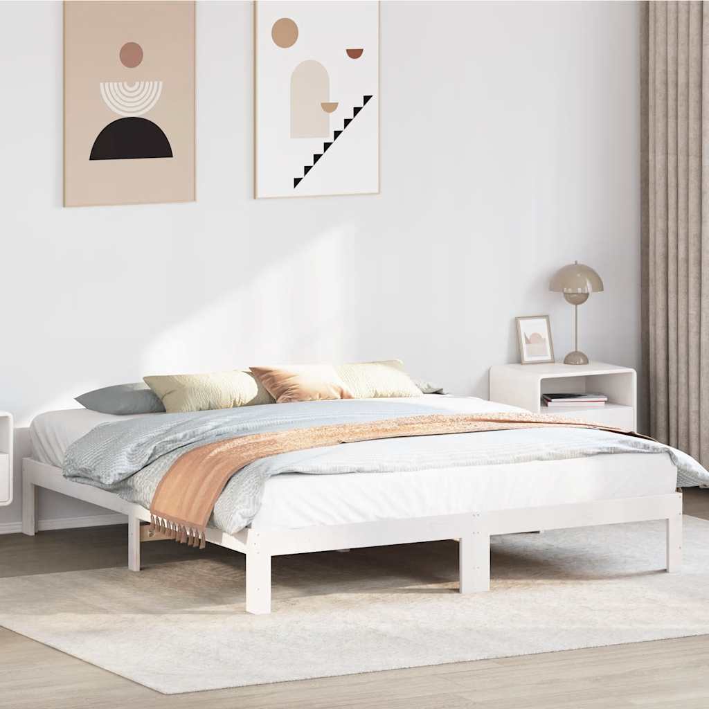 vidaXL Bed Frame without Mattress White 180x200 cm Super King Solid Wood Pine