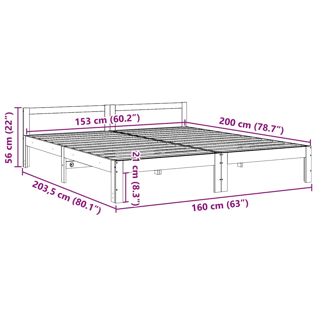 vidaXL Bed Frame without Mattress White 160x200 cm Solid Wood Pine