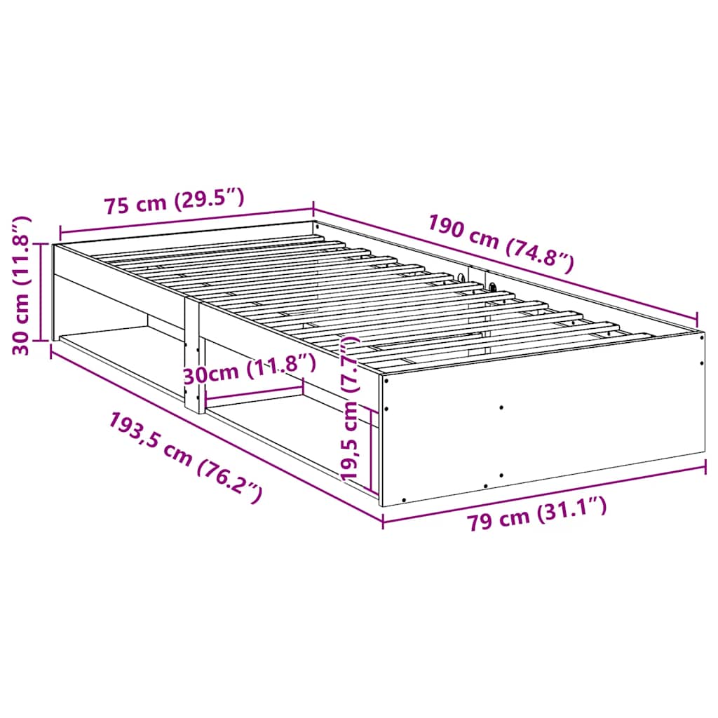 vidaXL Day Bed without Mattress White 75x190 cm Solid Wood Pine