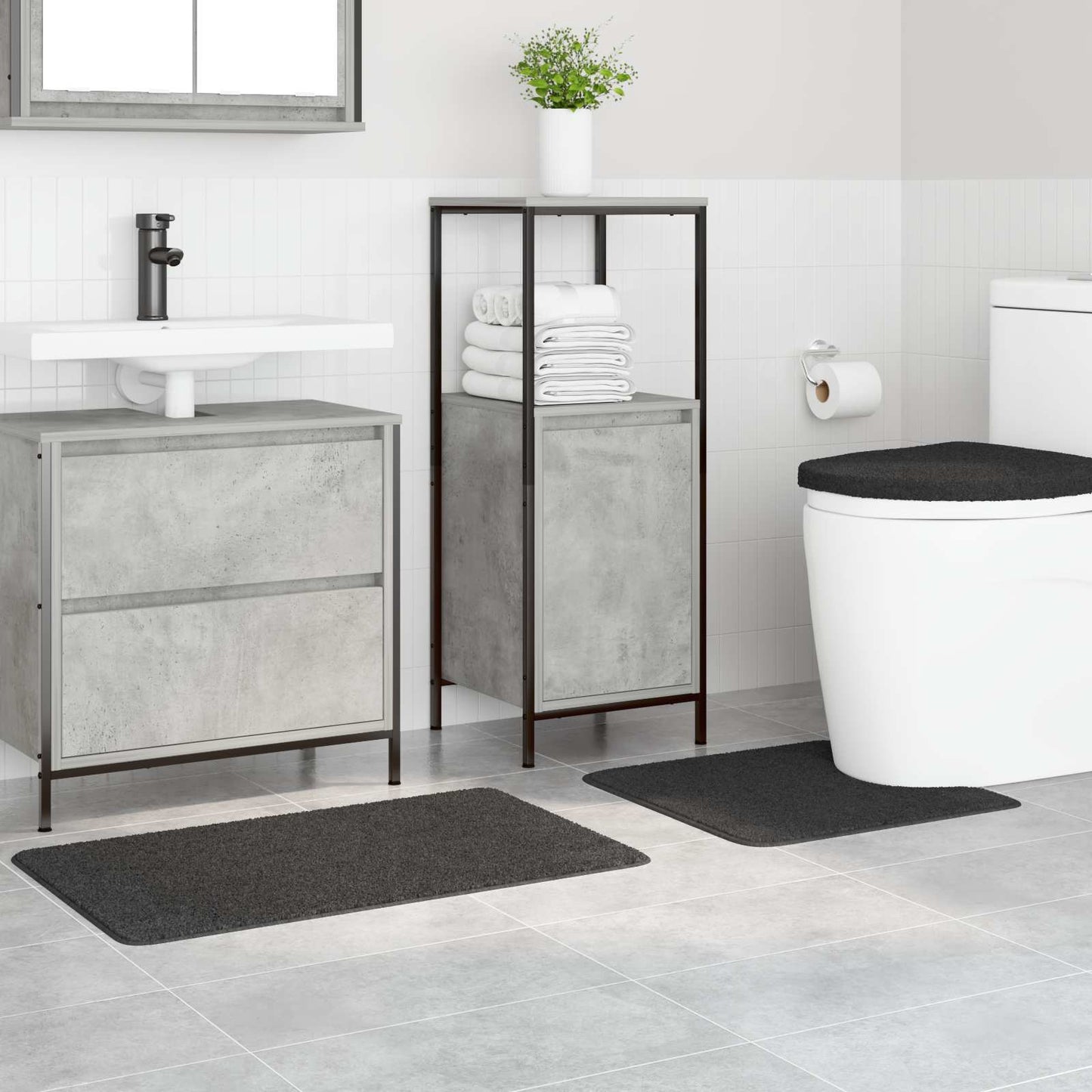 vidaXL Anti-slip Bath Mat Set 3 pcs Dark grey PP