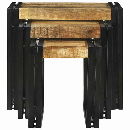 vidaXL Nesting Table 3 pcs Brown and Black Solid Mango Wood and Metal