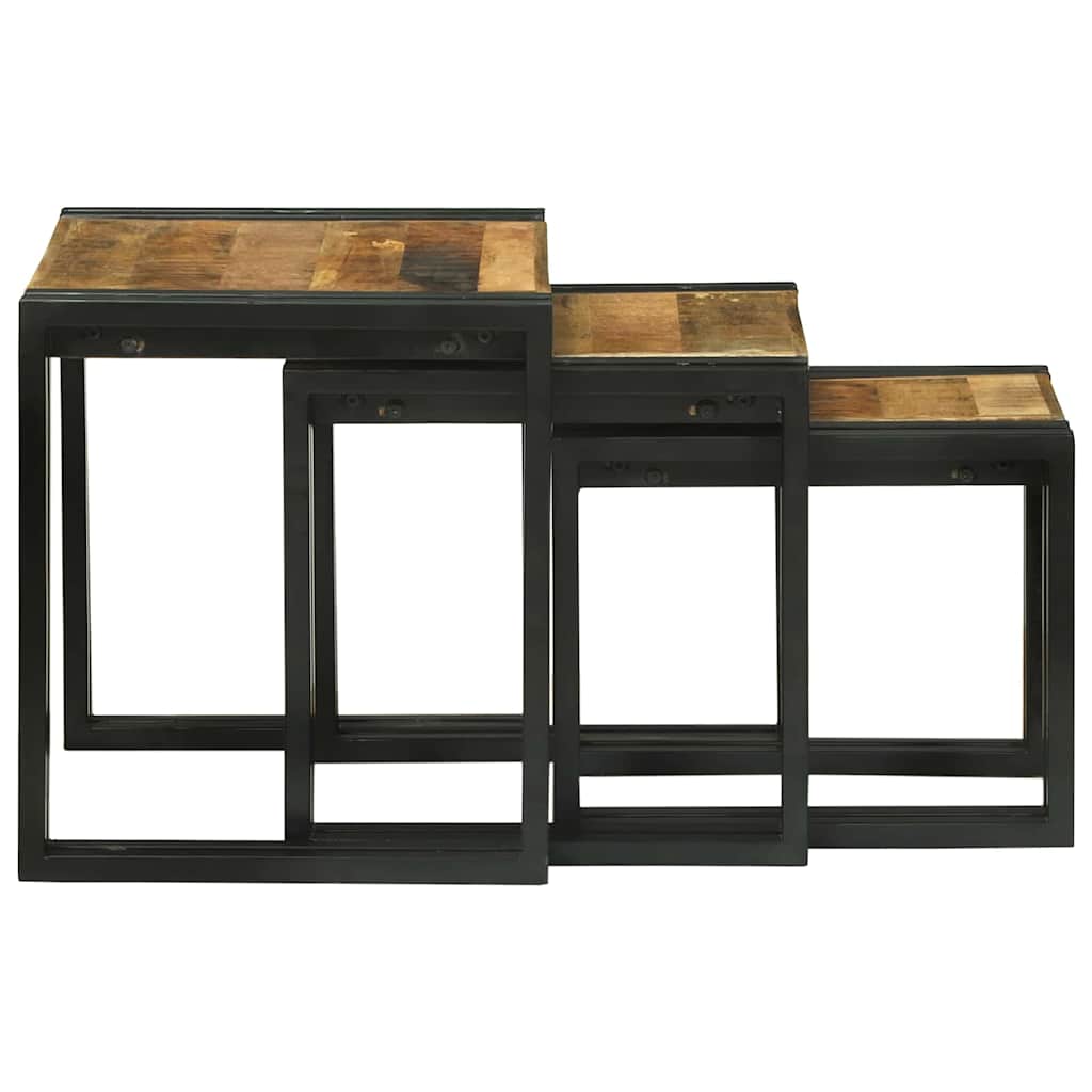 vidaXL Nesting Table 3 pcs Brown and Black Solid Mango Wood and Metal