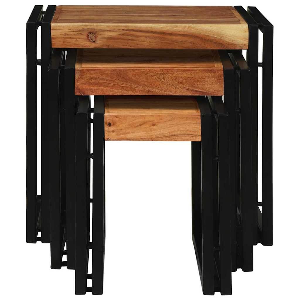 vidaXL Nesting Table 3 pcs Brown and Black Solid Acacia Wood and Metal