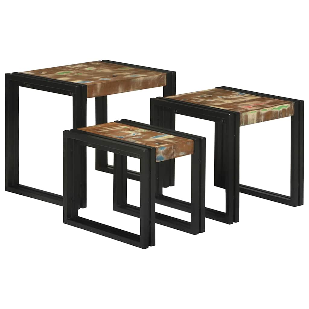 vidaXL Nesting Table 3 pcs Solid Reclaim Wood and Metal