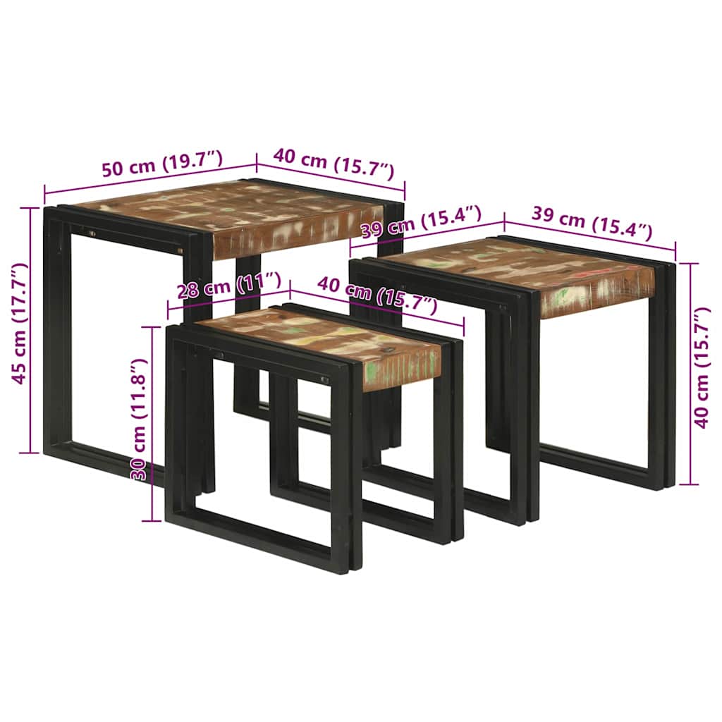 vidaXL Nesting Table 3 pcs Solid Reclaim Wood and Metal