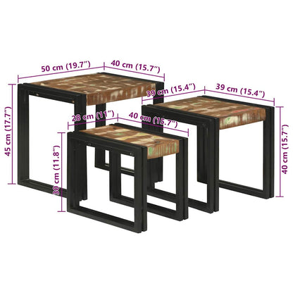 vidaXL Nesting Table 3 pcs Solid Reclaim Wood and Metal
