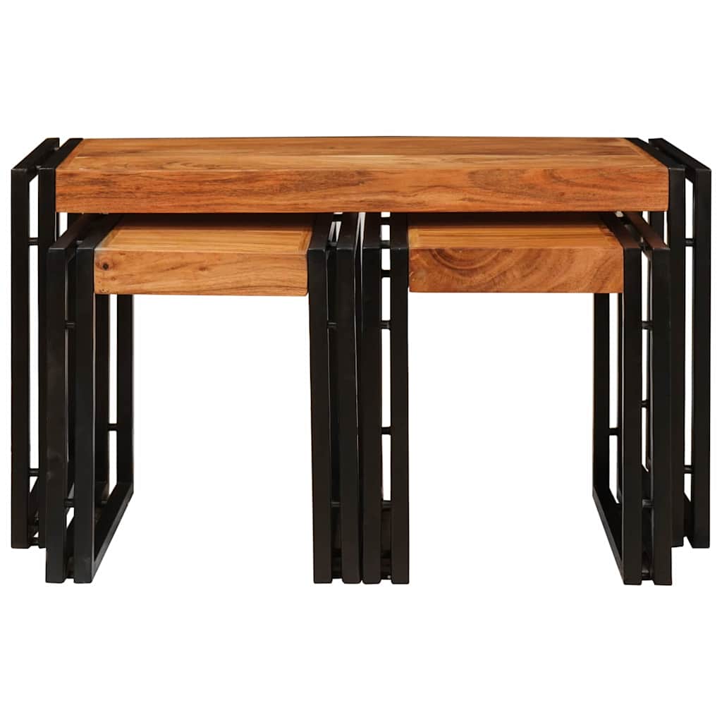vidaXL Nesting Table 3 pcs Brown and Black Solid Acacia Wood and Metal