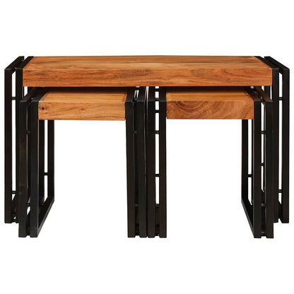 vidaXL Nesting Table 3 pcs Brown and Black Solid Acacia Wood and Metal