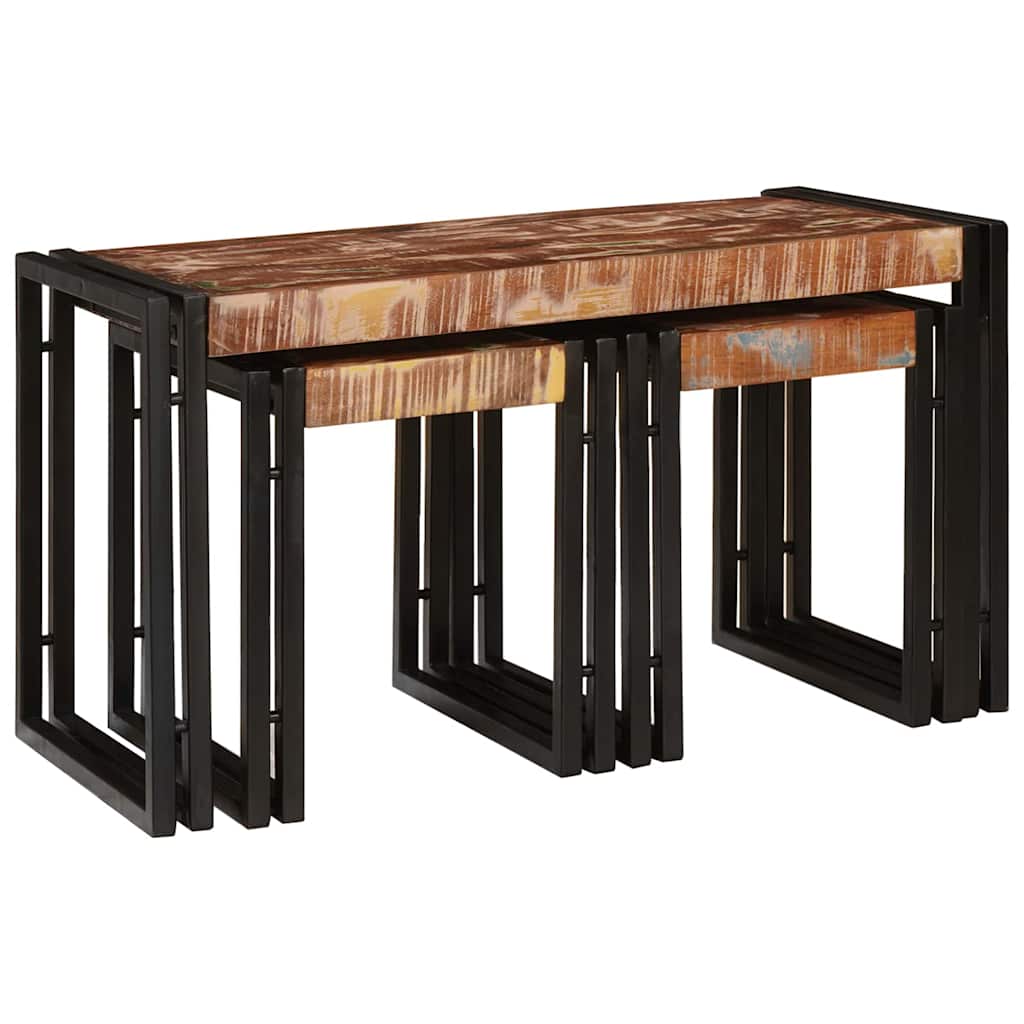 vidaXL Nesting Table 3 pcs Solid reclaim Wood and Metal