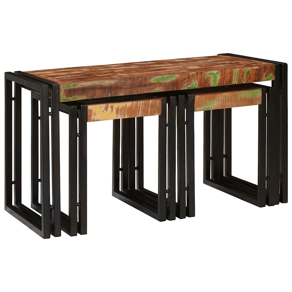 vidaXL Nesting Table 3 pcs Solid reclaim Wood and Metal