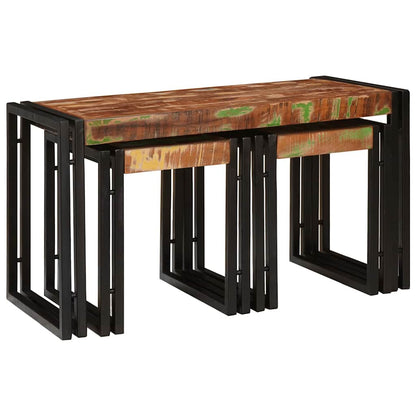 vidaXL Nesting Table 3 pcs Solid reclaim Wood and Metal