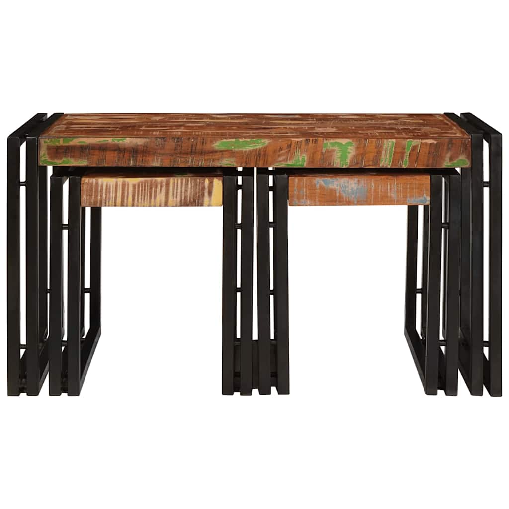 vidaXL Nesting Table 3 pcs Solid reclaim Wood and Metal