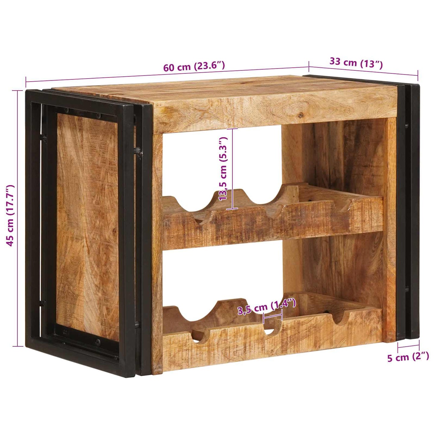 vidaXL Wine Rack Brown 60 x 45 x 33 cm Solid Rough Mango Wood