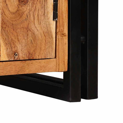 vidaXL Bookshelf with Doors Brown Solid Acacia Wood and Metal