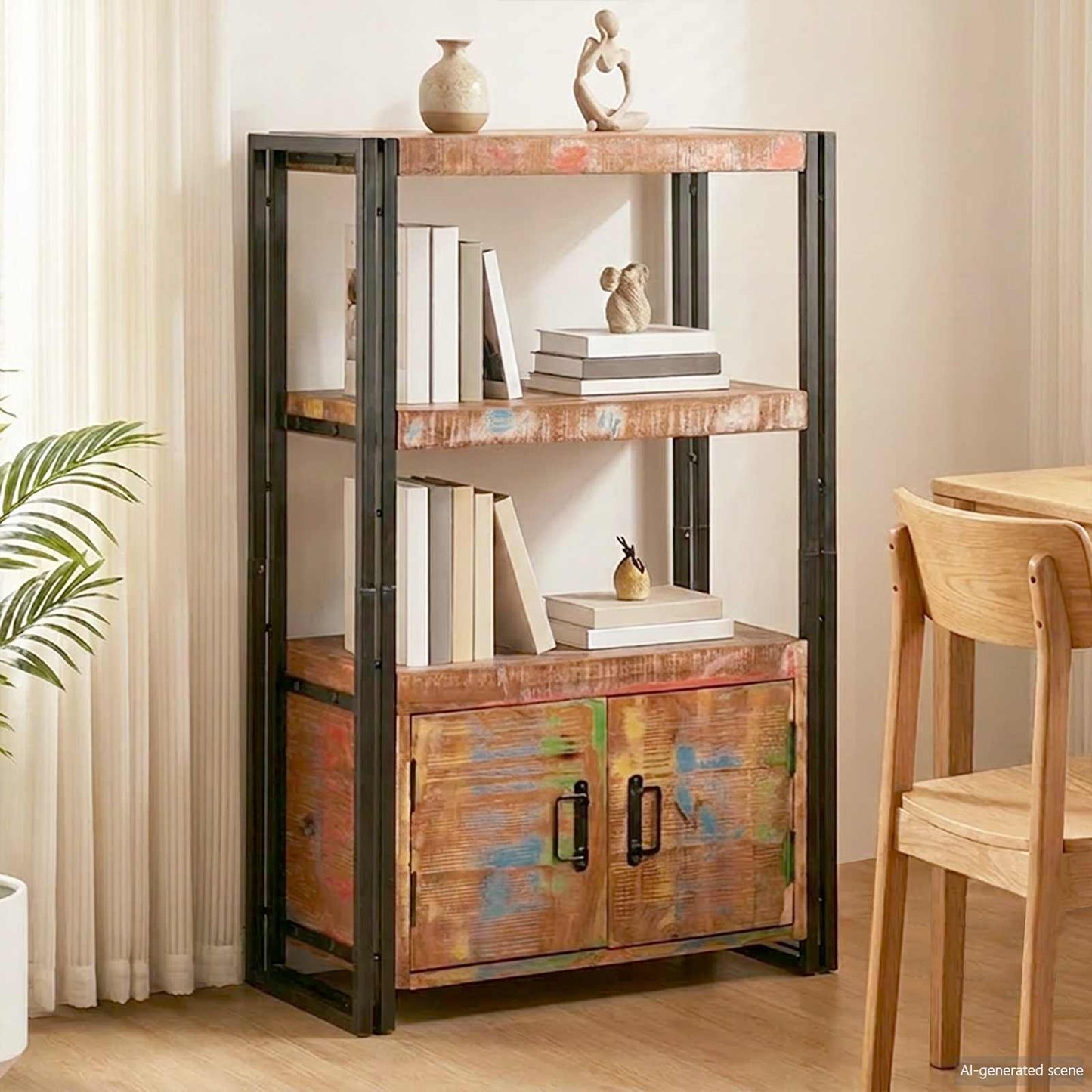 vidaXL Bookshelf with Doors Brown Solid Reclaimed Wood and Metal