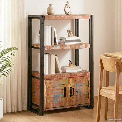 vidaXL Bookshelf with Doors Brown Solid Reclaimed Wood and Metal