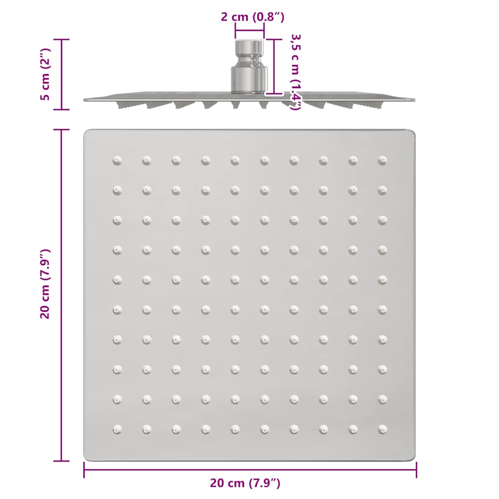 vidaXL Rain Shower Head Stainless Steel 304 20x20 cm Square