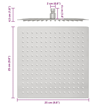 vidaXL Rain Shower Head Stainless Steel 304 25x25 cm Square