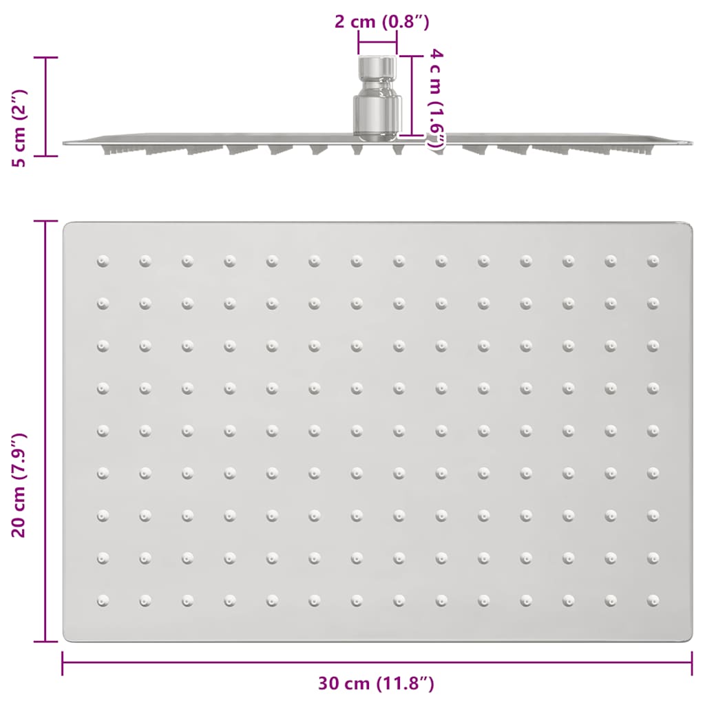 vidaXL Rain Shower Head Stainless Steel 304 30x20 cm Rectangular