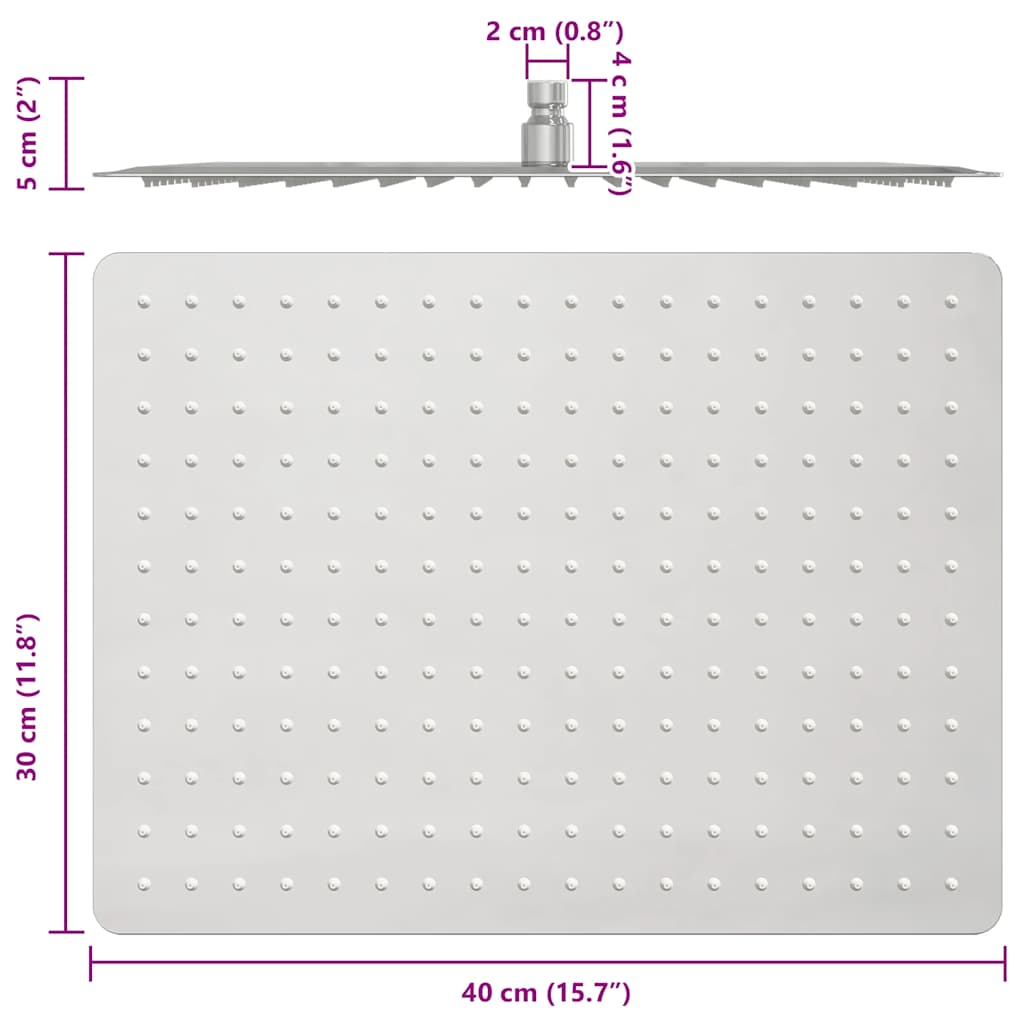 vidaXL Rain Shower Head Stainless Steel 304 40x30 cm Rectangular