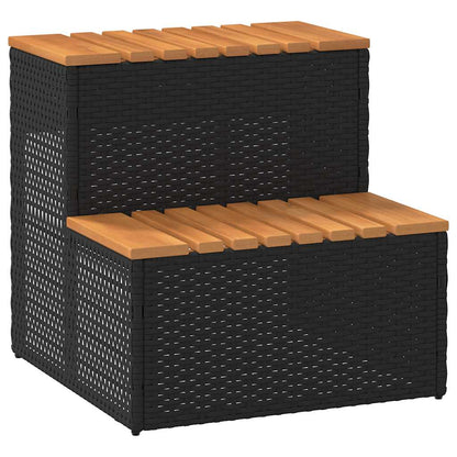 vidaXL Hot Tub Step Black 50x50x50,5 cm Poly Rattan and Solid Acacia