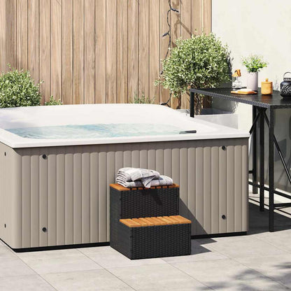 vidaXL Hot Tub Step Black 50x50x50,5 cm Poly Rattan and Solid Acacia