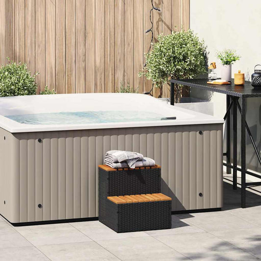 vidaXL Hot Tub Step Black 50x50x50,5 cm Poly Rattan and Solid Acacia