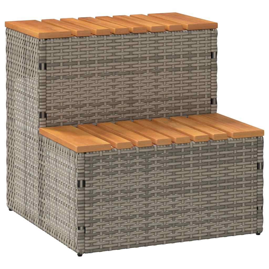 vidaXL Hot Tub Step Grey 50x50x50,5 cm Poly Rattan and Solid Acacia