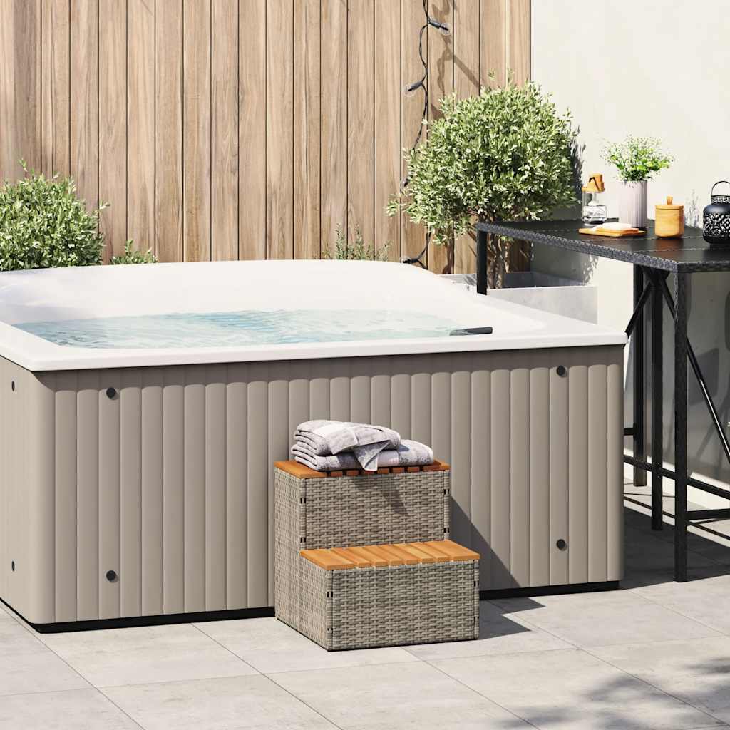 vidaXL Hot Tub Step Grey 50x50x50,5 cm Poly Rattan and Solid Acacia