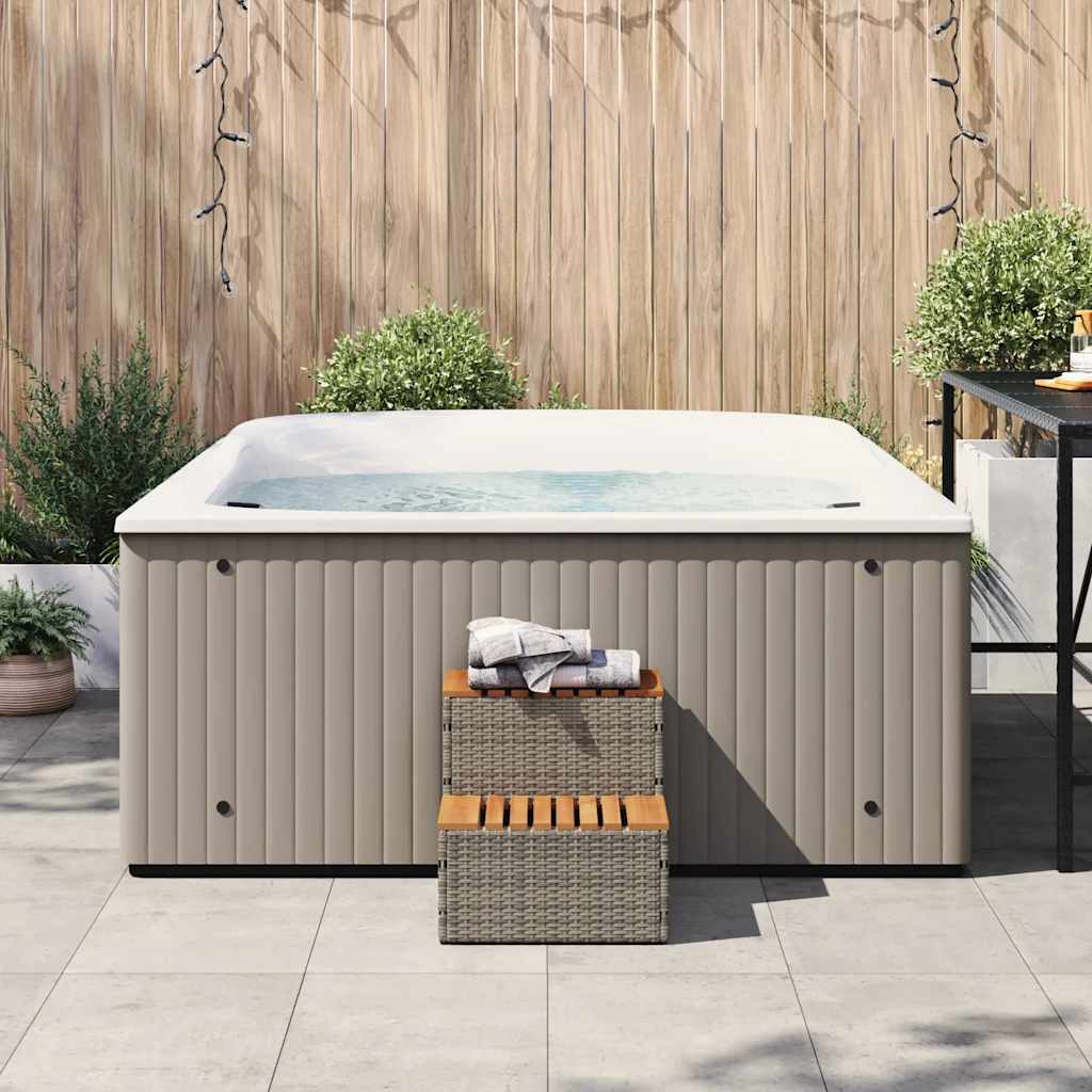vidaXL Hot Tub Step Grey 50x50x50,5 cm Poly Rattan and Solid Acacia