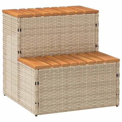 VidaXL Hot Tub Step Beige 50cm Poly Rattan & Acacia Wood - 2-Step Spa Entry Safety