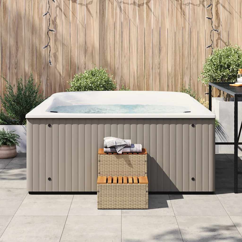 VidaXL Hot Tub Step Beige 50cm Poly Rattan & Acacia Wood - 2-Step Spa Entry Safety