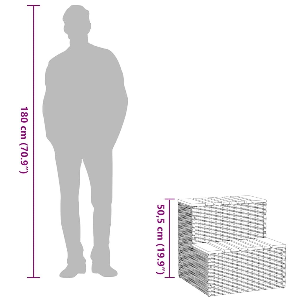 VidaXL Hot Tub Step Beige 50cm Poly Rattan & Acacia Wood - 2-Step Spa Entry Safety